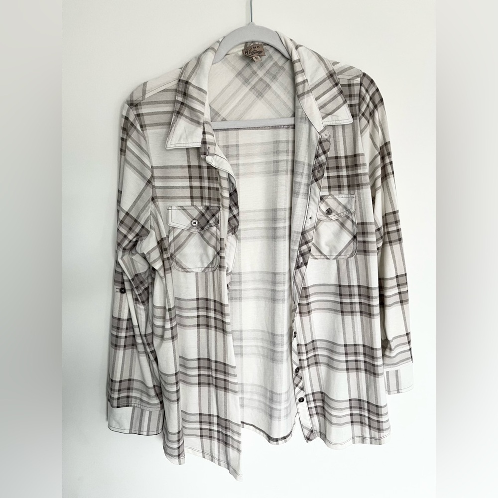 Como Vintage White and Grey Plaid Button up Shirt